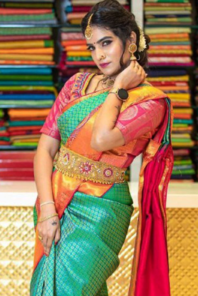 Green Soft Silk Bridal Saree With Saree Blouse ( sn15 ) - ePika India