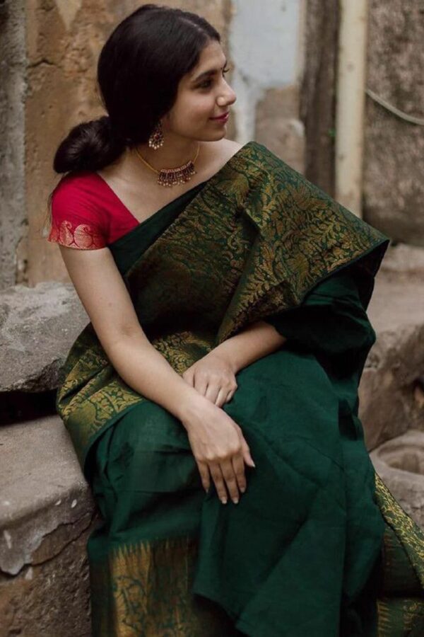 Dark Green Soft Silk Jacquard Reception Wear Saree – Rajyogam
