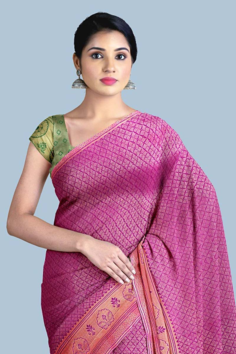 Pink Silk Saree With Blouse Dn7 Epika India