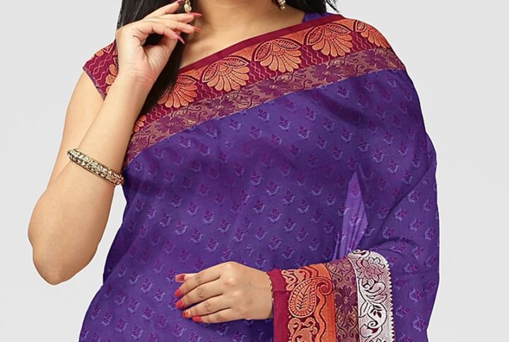 Blue Kanchipuram Saree Zari Border with Blouse