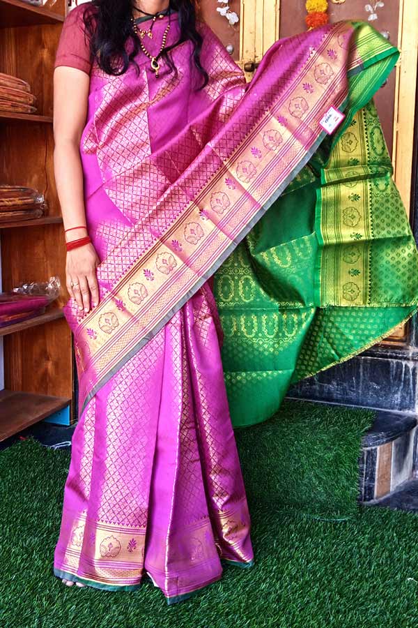 Buy Mint Green And Pink Banarasi Saree online-Karagiri